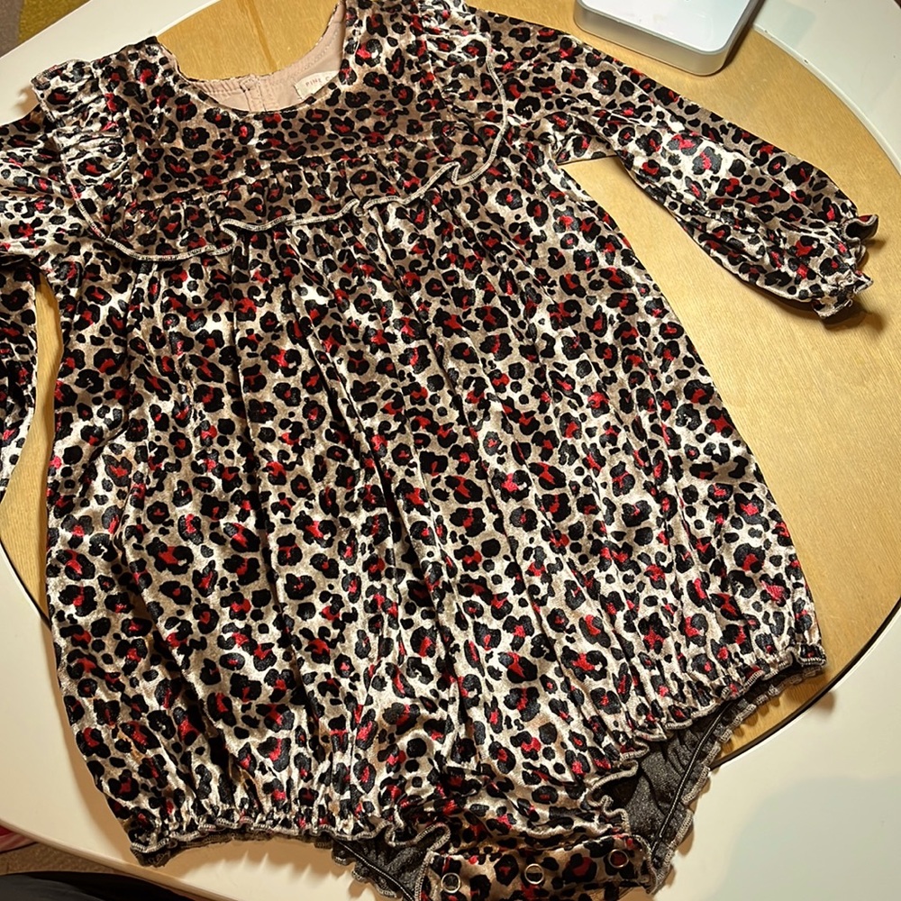 Pink chicken red leopard cheetah animal print velvet bubble romper